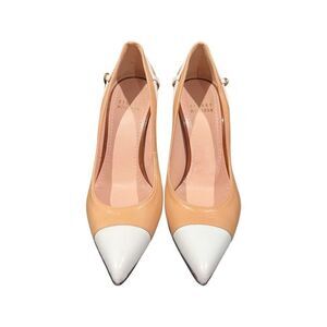 Stuart Weitzman Nude Pump White Details Gold Buckl